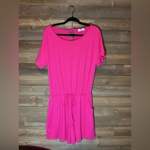 Zenana Hot Pink Knit Short Sleeve Romper Women’s Size XL